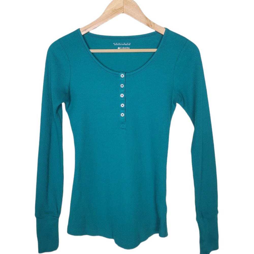 Columbia Sportwear Womens Thermal Henley Shirt Blue/Green XSmall